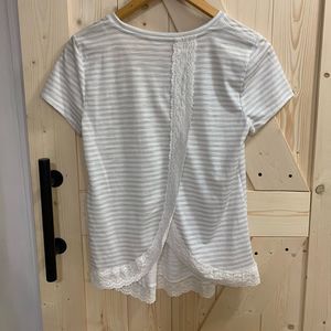LAUREN CONRAD || Striped - Lace Tee Shirt Elegant Blouse